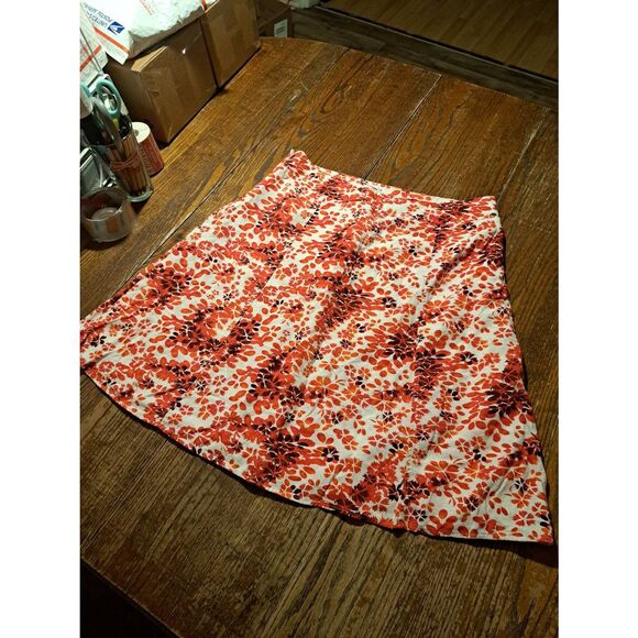 CATO Women’s 16 Red White Floral Knee-Length Lined Skirt Side Zip Linen Blend - Picture 2 of 2